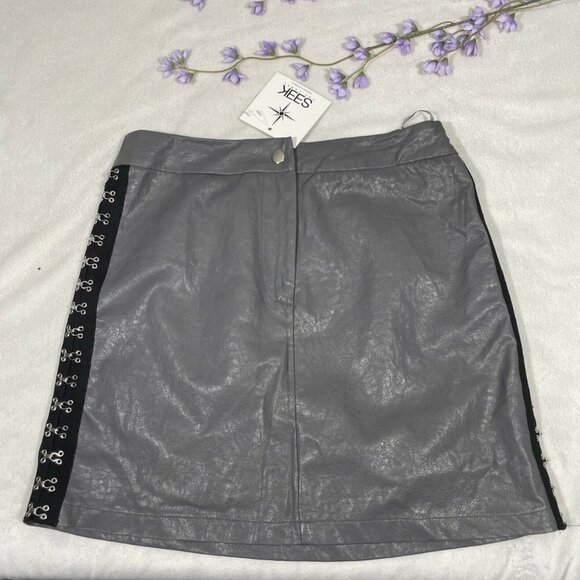 NWT $128 LF Seek Label Faux Leather Hook & Eye Side Skirt Grey [ Medium ]‎ #3920 - Picture 3 of 12
